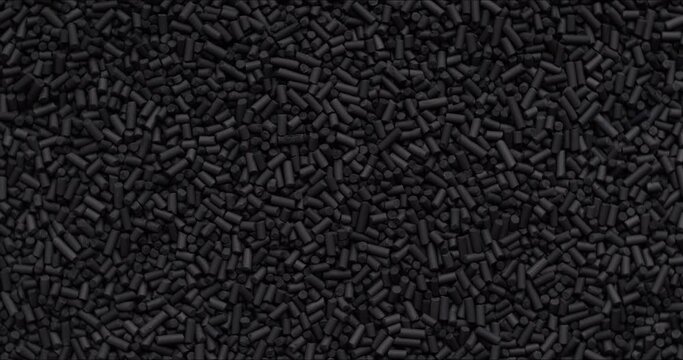 Active filter carbon used for aquarium filter. Texture background spin. Seamless loop.