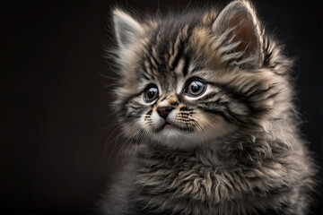 Naklejka na ściany i meble Portrait of a cute kitten with tabby fur, Generative AI
