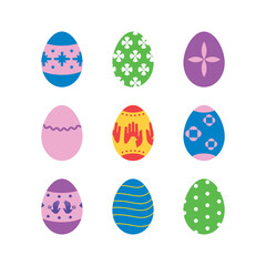 Vector Set of Colorful Easter Eggs on White Background. Happy Easter.