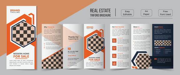 Real estate trifold brochure template design, a4 size horizontal trifold brochure design
