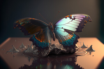 Butterfly over a surface of metal liquid