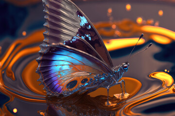 Butterfly over a surface of metal liquid