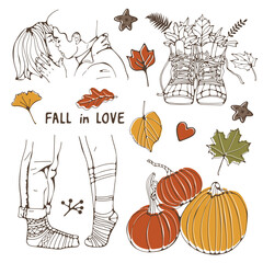 Colorful romantic autumn collection illustration in vector