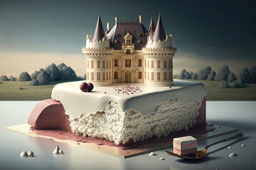Sweet Castle in Cake and Nougat. Generative AI