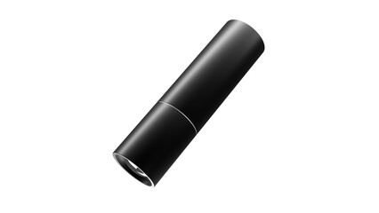 Modern black pocket LED flashlight in minimal style isolated on transparent background. 3D render