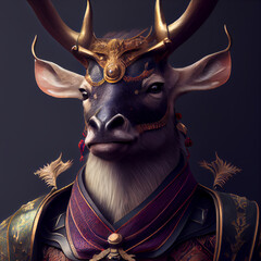 Champion samurai deer with gradient background, ai art, wallpaper background