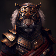 Champion samurai tiger with gradient background, ai art, wallpaper background