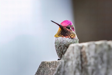 Male Anna's hummingbird perched on fence