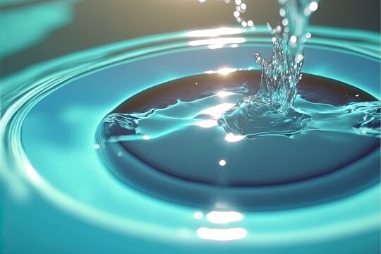 A Blue Water Droplet With A Blue Background And A Light Blue Circle With A Drop Of Water Coming Out Of The Top Of It.  Generative Ai