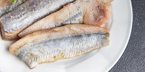 fillet herring boneless fish seafood meal food snack on the table copy space food background rustic top view