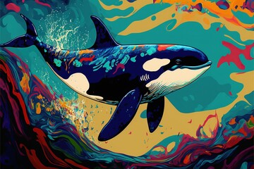 Obraz na płótnie Canvas killer whale, pop art, abstraction, canvas print, AI generation