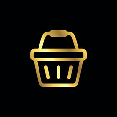 Gold Color Shopping Basket Cart Icon Vector Template	