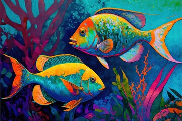 Obraz na płótnie Canvas optical fish, pop art, abstraction, canvas print, AI generation