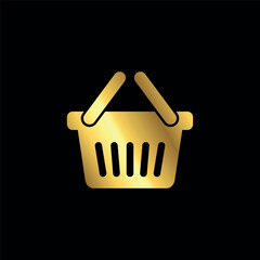 Gold Color Shopping Basket Cart Icon Vector Template	
