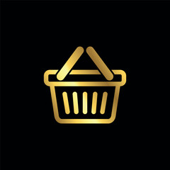 Gold Color Shopping Basket Cart Icon Vector Template	