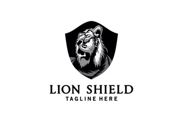 Shield lion logo design, abstract lion head silhouette symbol vector illustration