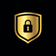 Gold Color shield padlock keyhole icon vector template	
