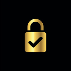 Gold Color Padlock Icon Vector Logo Template	