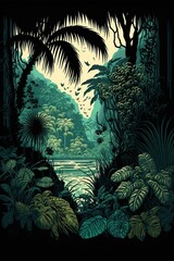 Fototapeta na wymiar A jungle illustration background.