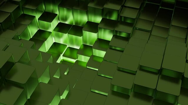 Abstract dynamic animated wave moving structure of colorful columns or blocks. Design. Wave like motion of long rectangular 3D shapes.