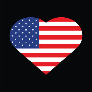 Heart shapeda American National Flag, Happy 4th July Independence Day of United State of America, USA Flag Vector Illustration