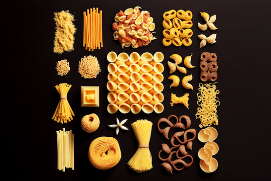 Different types of pasta from the top view (Generative AI)