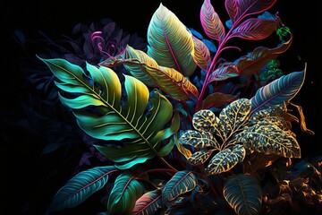 Abstract Colourful Jungle Plants - Generative Ai Illustration 