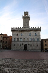 Dusk at Palazzo comunale at Piazza Grande in Montepulciano, Tuscany Italy
