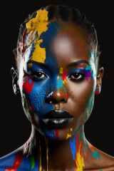 Beautiful portrait of a woman with a painted face illustrated using generative AI, fictional