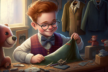 illustration for a children's book of a smiling tailor - AI generative