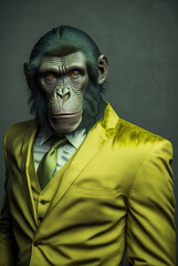 The chimpanzee. A beautiful animal in costume.