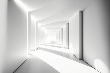 Empty long passageway hallway in modern building a modern empty white corridor hallway for background ,3d illustration