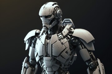 futuristic 3D white humanoid robot, isolated black background, Generative ai