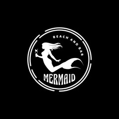 Mermaid Carrying Glasses For Resort, Bar, Beach Logo