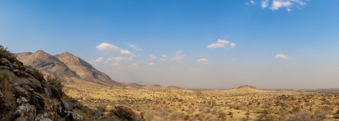 epic wide panorama of erongo mountains in Namibia 
