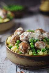 Swedish meatballs with mashed potato side dish - typical dish of Swedish cuisine	