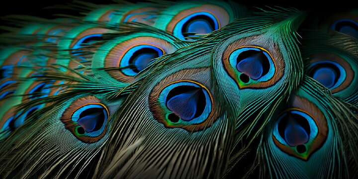 arri&egrave;re-plan compos&eacute; de plumes de paon, format panoramique - illustration ia