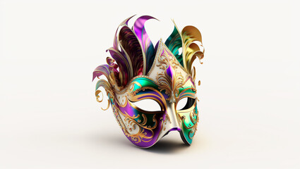 Venetian theater mask or mardi gras, colorful color, Brazil carnival, white background, 3D style