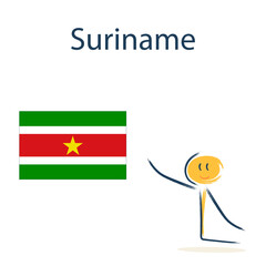 Character with the flag of Suriname. Teaching children geography and countries of the world