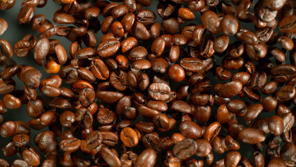 Macro shot of roasted coffee beans, close-up