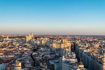 Fototapeta na wymiar Madrid, Spain. April 6, 2022: 2022:Panoramic landscape of Madrid from the Riu Plaza hotel.