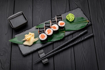 Maki rolls with salmon. Japanese food.
