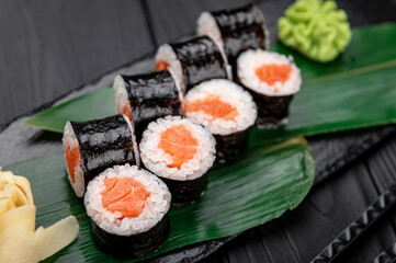 Maki rolls with salmon. Japanese food.