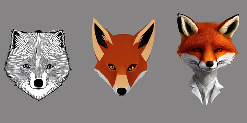 fox drawing in 2d and 3d illustration.Generative AI