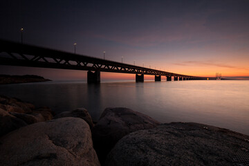 The famous Oeresund bridge after sunset