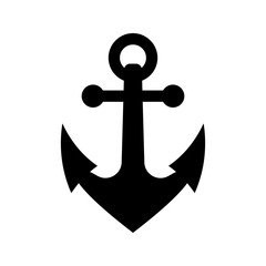 Ship anchor icon. Iron black vintage nautical equipment to stop sailboat ship with antique retro vector design