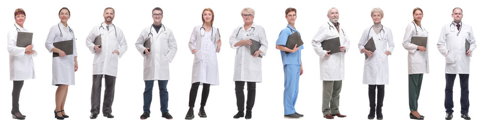 Fototapeta premium full length group of doctors with notepad isolated