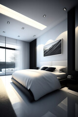 interior of a white modern bedroom - generative AI illustration