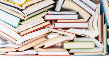Stack of many books close-up