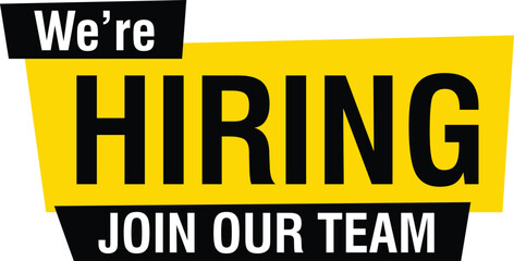 We are hiring recruitment open vacancy design info label template. Join our team announcement lettering